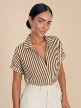 Camicia maniche risvolto a righe contrasto, con fiocco Elvire