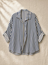 Camicia maniche risvolto a righe contrasto, con fiocco Elvire