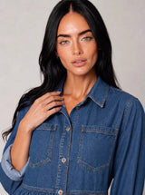 Abito chemisier in jeans leggero con tasche frontali Marea Blu Jeans