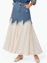 Gonna di jeans con inserti sangallo con spacchi interni Atena Blu Jeans
