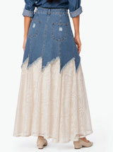 Gonna di jeans con inserti sangallo con spacchi interni Atena Blu Jeans