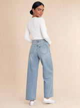 Jeans a palazzo ricoperti di brillantini Luméa