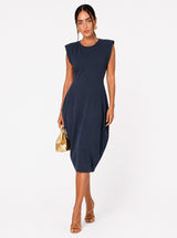 Abito in tencel smanicato con tasche laterali – Blu scuro