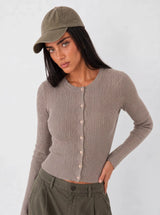 Cardigan a trecce in viscosa fredda – Tortora