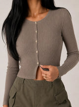Cardigan a trecce in viscosa fredda – Tortora