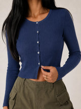 Cardigan a trecce in viscosa fredda - Blu Scuro
