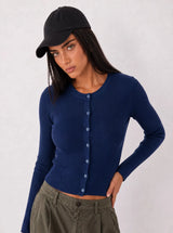 Cardigan a trecce in viscosa fredda - Blu Scuro