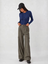 Cardigan a trecce in viscosa fredda - Blu Scuro