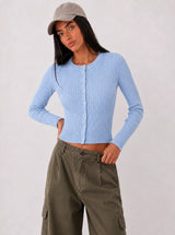 Cardigan a trecce in viscosa fredda - Celeste