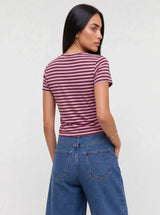 T-shirt a Righe Girocollo Moro e Rosa