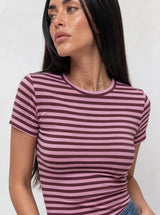 T-shirt a Righe Girocollo Moro e Rosa