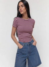 T-shirt a Righe Girocollo Moro e Rosa