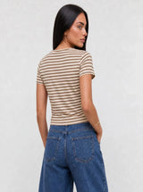 T-shirt a Righe Girocollo Beige