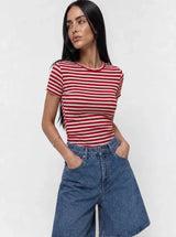 T-shirt a Righe Girocollo Rosso