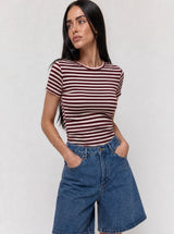 T-shirt a Righe Girocollo Testa di moro