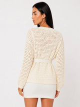 Cardigan in uncinetto con cinturino Aura Crema