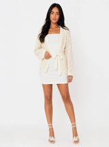 Cardigan in uncinetto con cinturino Aura Crema