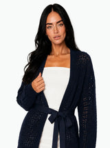 Cardigan in uncinetto con cinturino Selene Nero