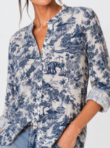 Camicia in puro cotone effetto stropicciato stampa cittadina Skyline