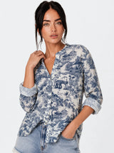Camicia in puro cotone effetto stropicciato stampa cittadina Skyline