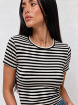 T-shirt a Righe Girocollo Nero