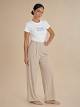 T-shirt slim fit con ricamo frontale Celeste