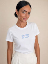 T-shirt slim fit con ricamo frontale Celeste
