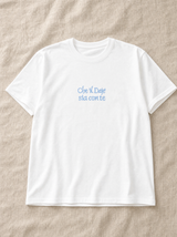 T-shirt slim fit con ricamo frontale Celeste