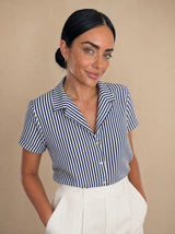 Camicia maniche risvolto a righe contrasto, con fiocco Elvire