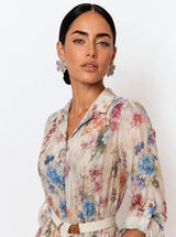 Abito chemisier in tencel stampa fiori, foderato dentro