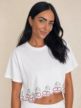 T-shirt con ricami ciliegie e bordo ondulato Ceriselle