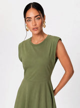 Abito in Tencel smanicato con tasche laterali - Verde Mil