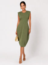 Abito in Tencel smanicato con tasche laterali - Verde Mil