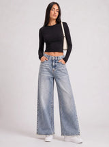 Jeans a Palazzo Vintage con Bottone Incrociato