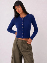 Cardigan a trecce in viscosa fredda - Blu Scuro