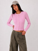 Cardigan a trecce in viscosa fredda - Rosa