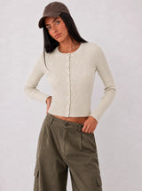 Cardigan a trecce in viscosa fredda – Beige