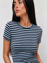 T-shirt a Righe Girocollo Celeste