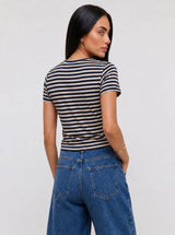 T-shirt a Righe Girocollo Nero