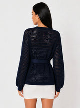 Cardigan in uncinetto con cinturino Selene Nero