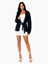 Cardigan in uncinetto con cinturino Selene Nero