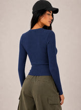 Cardigan a trecce in viscosa fredda - Blu Scuro